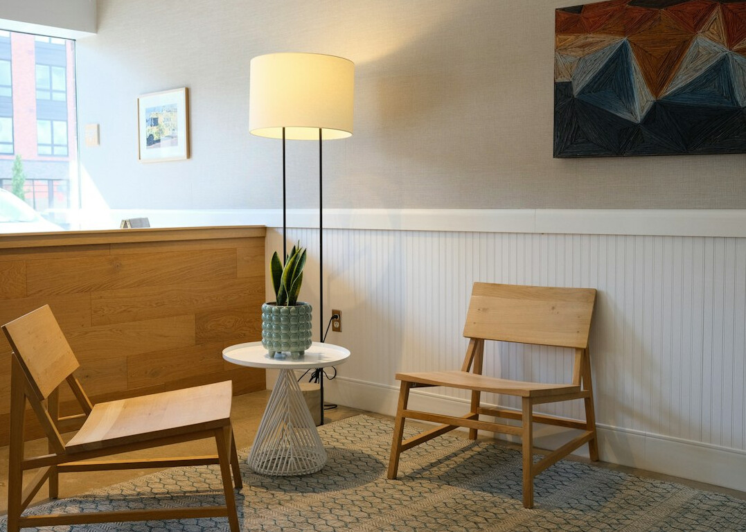 Private coaching room with two armchairs and a small table